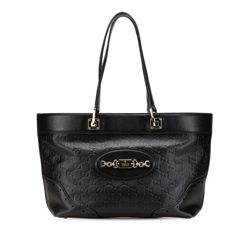 Gucci Guccissima Horsebit Handbag Tote Bag Black Leather - Picture 1 of 8